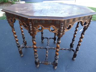 Antique Octagonal Twisted Barley Double Leg Table