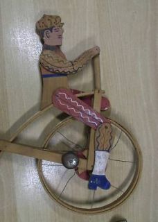 Antique Wood German Push Toy Man on Velociped
