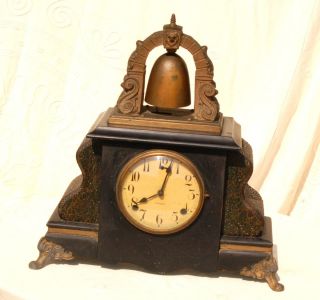 Antique Gilbert Curfew Bell Alarm Mantle Clock Nice Clean