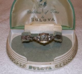 ANTIQUE BULOVA 10 KT ROLLED GOLD WATCH GODDESS OF TIME 1940S CELLULOID 