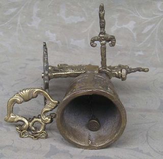 Antique Solid Cast Brass Bronze Ornate Door Bell Knocker w Chain 