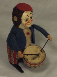 Lovely Antique Vintage Tin Toy Clockwork Schuco Clown Playing Drums 