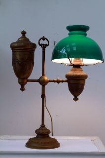 Ornate Brass Student Lamp Antique Green Shade