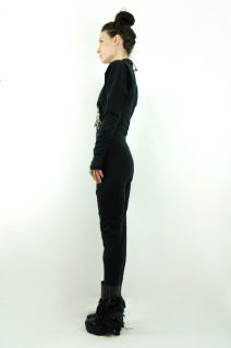   80s Black NORMA KAMALI Draped AVANT GARDE Jersey Pantsuit JUMPSUIT S/M