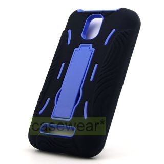 Aqua Blue Kickstand Double Layer Hard Case Cover for ZTE Engage V8000 