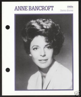Anne Bancroft Atlas Movie Star Picture Biography Card