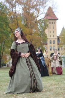 Tudors SCA Queen Anne Boleyn Parr Green Brown Renaissance Dress Gown 