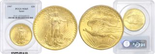 Lustrous 1907 $20 SAINT PCGS MS65 certified St. Gaudens gold coin 