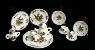 miniature fine porcelain tea set with apricots