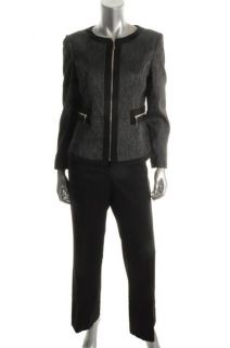 Anne Klein New Kensington Black Long Sleev Zip Front Pant Suit Petites 