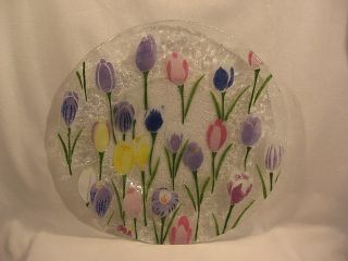 Crocus Spring Flowers Fused Art Glass Plate Anne C Ross