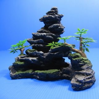 Mountain View Aquarium Ornament Tree Rock Cave Stone