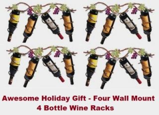   Monterey Arbor Horizontal Wrought Iron Wall Mount Wine Rack 4 Bottles