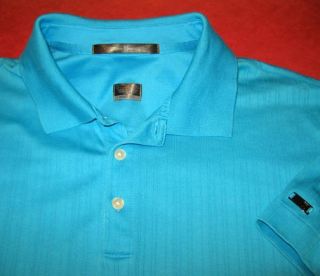   Fit Dry Tiger Woods Polo Shirt L Sewn Metallic Logo Aqua Blue