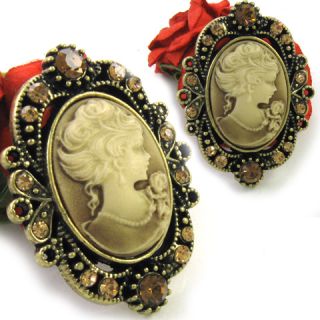 Classy Antique St Topaz Brown Cameo Pendant Pin Brooch