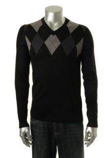 Inc New Black Merino Wool Argyle Long Sleeve V Neck Sweater M BHFO 