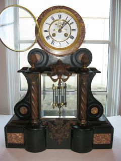 Antique Vincenti Medaille DArgent French Mantle Clock 1860 1890 Black 
