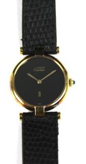 Must de Cartier 925 Silver Vermeil Argent Leather Quartz Ladies Watch 