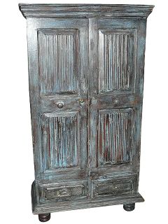 RARE Old Door Armoire Cabinet Blue Patina Home Furniture from India 