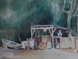   Watercolor of A Fish Camp or Boatyard in Aripeka Florida by Ray Garner