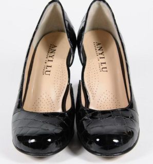 Anyi Lu Black Patent Croc Embossed Leather Pumps Made in Italy 6 5 