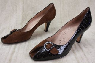 Anyi Lu Black Croc Patent Brown Suede Peony Pumps Heels Shoes 42 11 5 