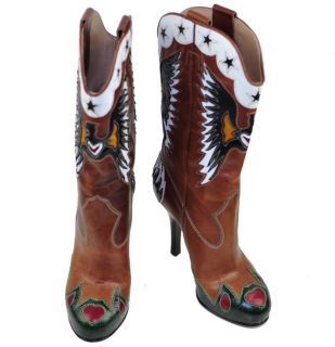1200$ D G Dolce Gabbana Cowboy Boots US 5 6 9 EU 36 37 40 Shoes Brown 