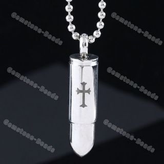   Steel Carved Cross Bullet Pendant Mens Necklace Army Style 19L