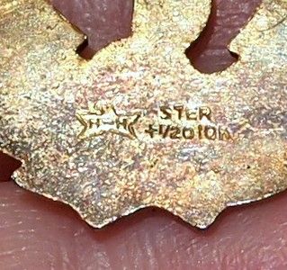   SIGNED HILLBORN HAMBURGER HH STERLING + 10K GOLD FILLED MILITARY PIN