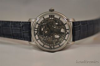 New Mens Wohler Arendt Automatic Silver Skeleton Dial Blue Leather 