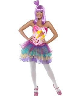 Ladies Candy Queen Katy Perry Fancy Dress Costume XS s M L Great for 