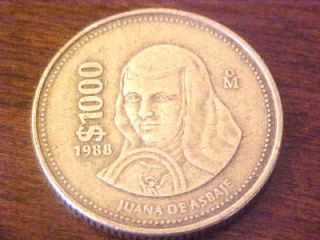 1988 mexican $ 1000 juana de asbaje dragon coin
