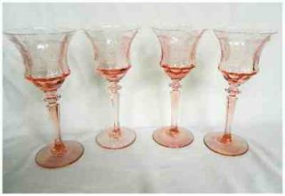 Central Balda Etch #410 Etching Etched Pink Claret Cordial Goblets 4 
