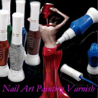 12 Mix Colors 2 Ways Nail Art Brush Set Polish Glitter Varnish Pen Set 