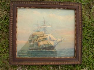   British Sailing Clipper Ship Aristides Framed Color Litho Print