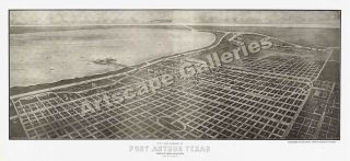 Birds Eye View 1912 Port Arthur TX Old City Map 24x52
