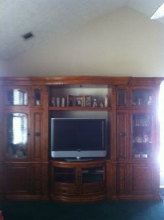 TV Armoire Cherry with Lighted Side Cabinets