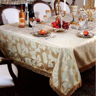 Violet Linen Classic Damask Design Fringes 90 Round Tablecloth