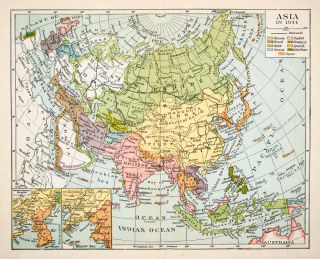 1936 Print Map Asia Russian Empire China Japan Tibet Arabia British 