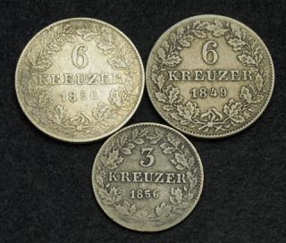 1849 1856 Frankfurt Free City Silver 3 6 Kreuzer Coins 3pcs