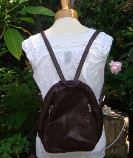 Vintage ♥ Rugged Brown Leather Student Backpack Rucksack Boho Bag 