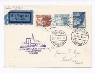 Austria 1931 Graf Zeppelin Postcard Schwabenfahrt