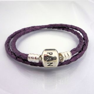 Authentic Pandora Purple Double Leather Bracelet Large 41cm