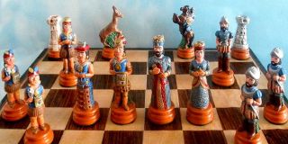 Inca Indians vs Conquistadors Chess Set Finely Painted