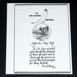 1928 Old Magazine Print Ad The Seaside Hotel Atlantic City NJ