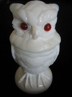 Vintage ATTERBURY Milk Glass OWL Toby Jar Dish