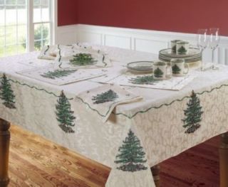 New NIP Spode Christmas Tree Fabric Tablecloth 60X144 Oblong Seats 
