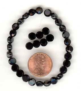 36 Black Faceted Aspirin Vintage Glass Beads 6M 50