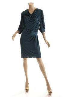BCBG Max Azria Runway Collection Shirred Shoulder Teal Blue Dress Size 