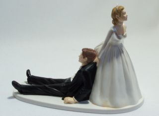   BRIDAL WEDDING HUMOROUS SEXY CAKE TOPPER Bride Drags Groom to Alter